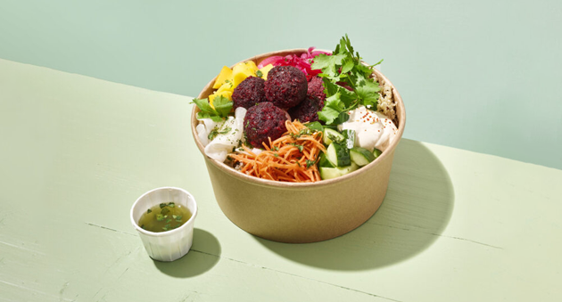 Mediterranean Poké Bowl-with Garden Gourmet Beetroot Falafel
